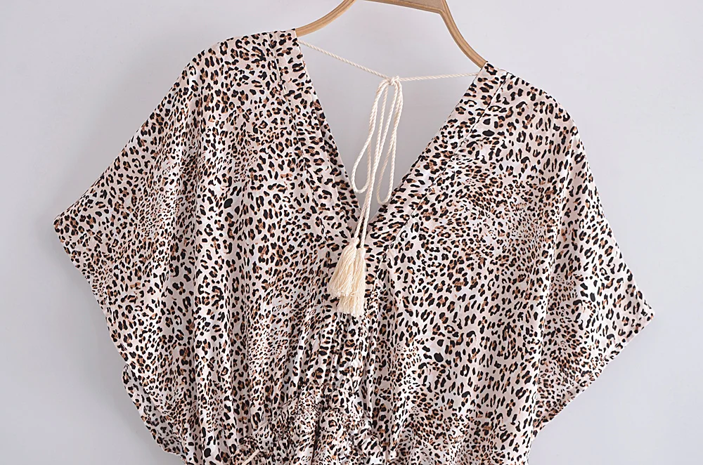 Женское пляжное платье-макси с леопардовым принтом и V-образным вырезом | Женская