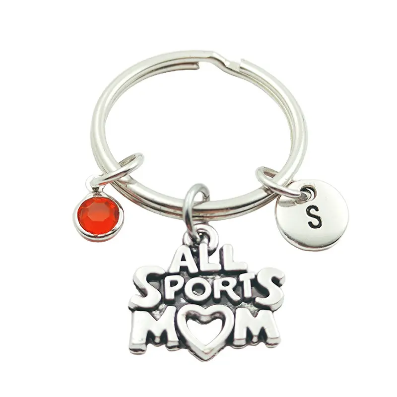 

All Sports Mom Initial Letter Monogram Birthstone Keychains Keyring Creative Fashion Jewelry Women Gifts Accessories Pendant