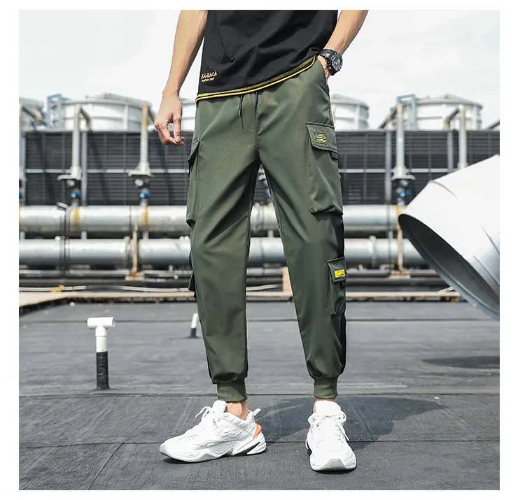 

Men's Side Pockets Cargo Harem Pants 2021 Ribbons Black Hip Hop Casual Male Joggers Trousers Fashion Casual Streetwear Pants 5XL