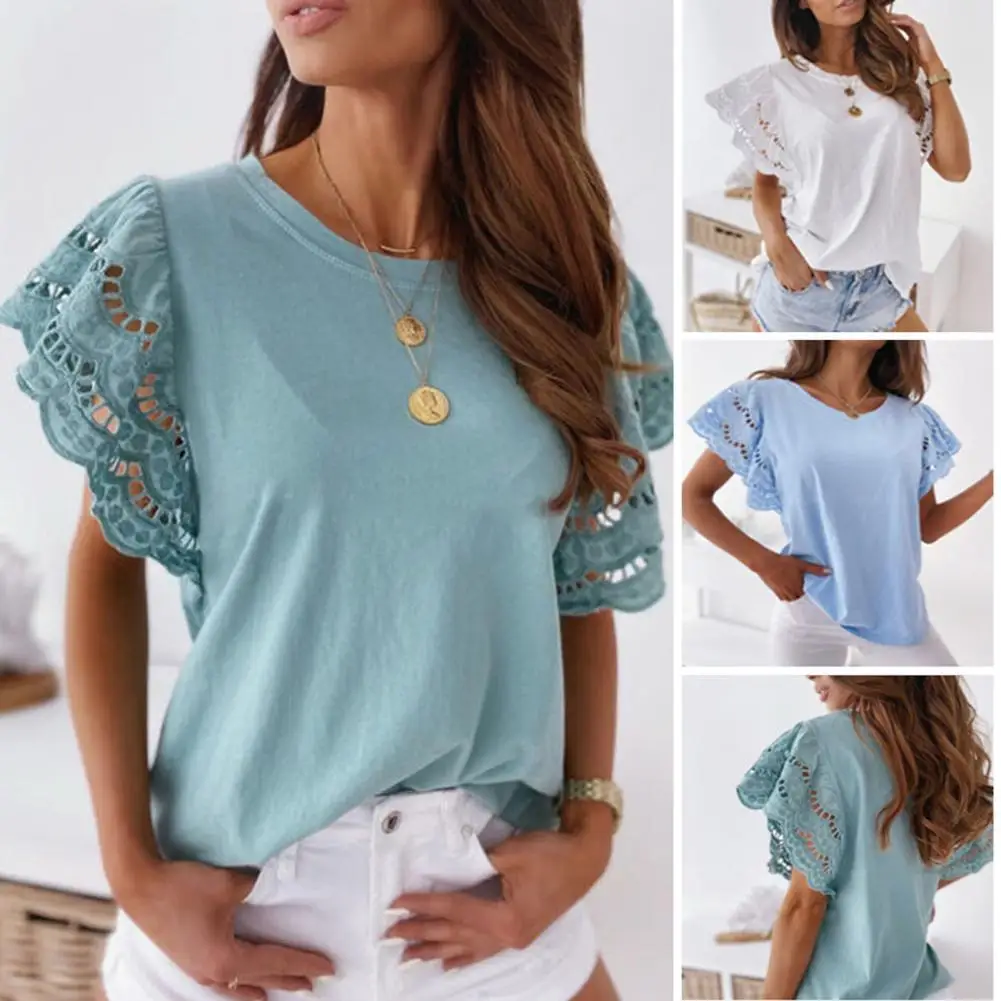 

Skin-friendly Nice Simple Ruffle Sleeves Women Shirt T-Shirt Elegant for Shopping