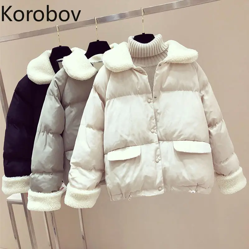 Korobov женские модные зимние парки 2019 Новые короткие пальто в стиле пэчворк с длинными рукавами корейские