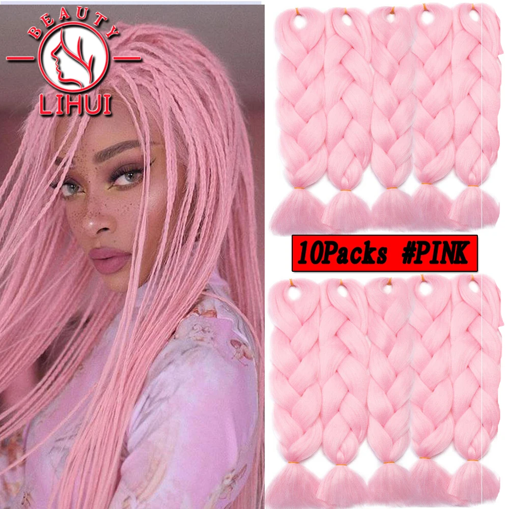 

Braiding Hair Jumbo Braid Synthetic Hair Extension For Braids Pure Ombre Color Diy Hairstyle Pink Yellow 100G/Pack 10packs 24"