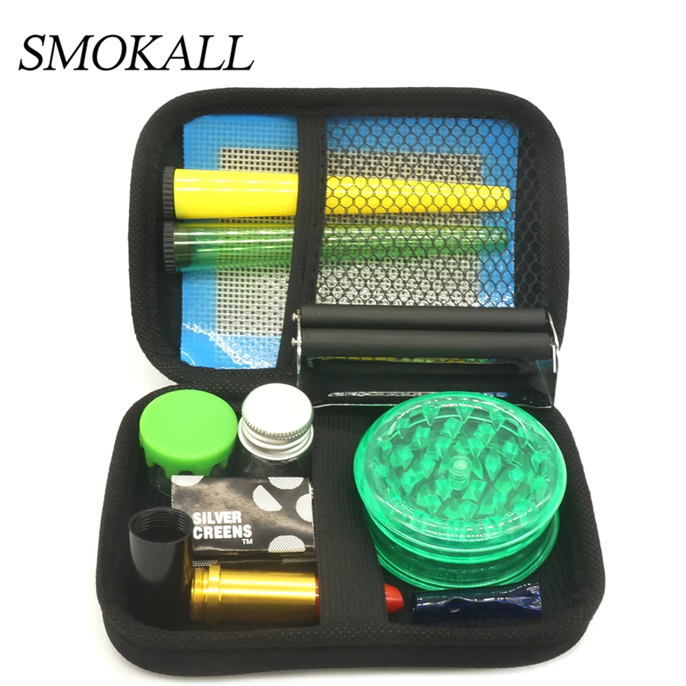 1Set Tobacco Kit Metal Pipe Plastic Spices Crusher Grinder Rolling Machine Glass Bottle Rolling Paper Tube Smoking Accessories