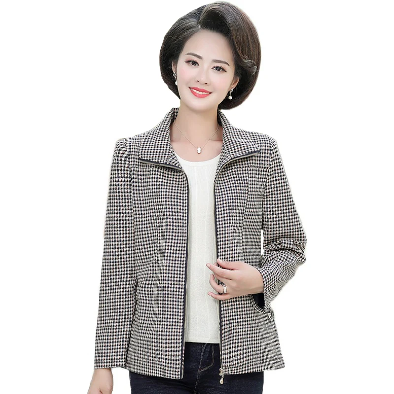 

Women Cardigan Jacket 2023 New Spring Autumn Jackets Lady Loose Oversize 5XL Casual Windbreaker Outerwear Mother Lattice Tops