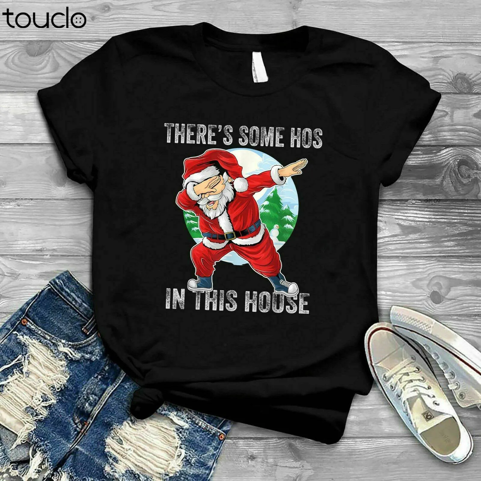 

Theres Some Hos In This House Dabbing Santa Claus Christmas T-Shirt, Tee unisex