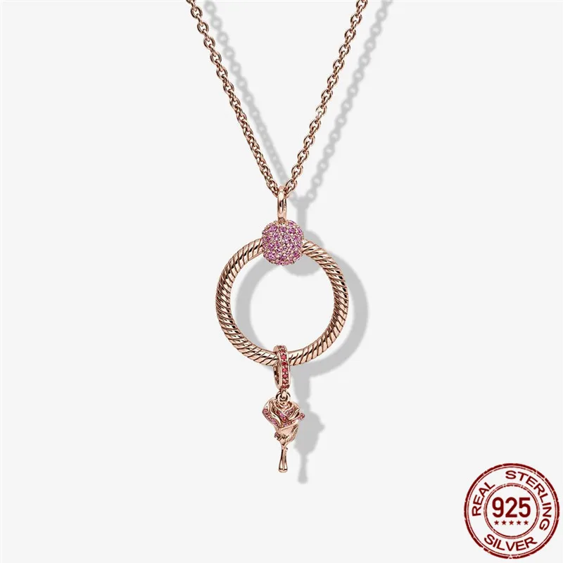 

100% реальные 925 стерлингового серебра розовое O кулон в форме оригинальный 3 мм браслет для женщин на день рождения модное ювелирное изделие, ...