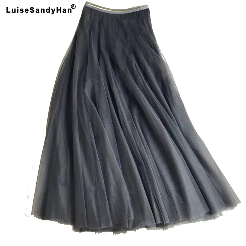 Женская длинная сетчатая юбка ажурная бальная плиссированная большого размера в