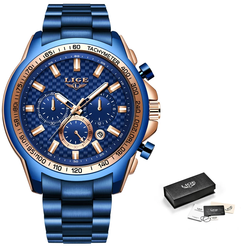 

2020 LIGE Watches Mens Waterproof Analogue Clock Stainless Steel Waterproof Luminous Watch Men Sports Relogio Masculino With Box