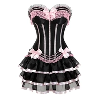 princess corset and skirt tutu burlesque costume vintage striped corset dress zipper red black white corset bustier for women