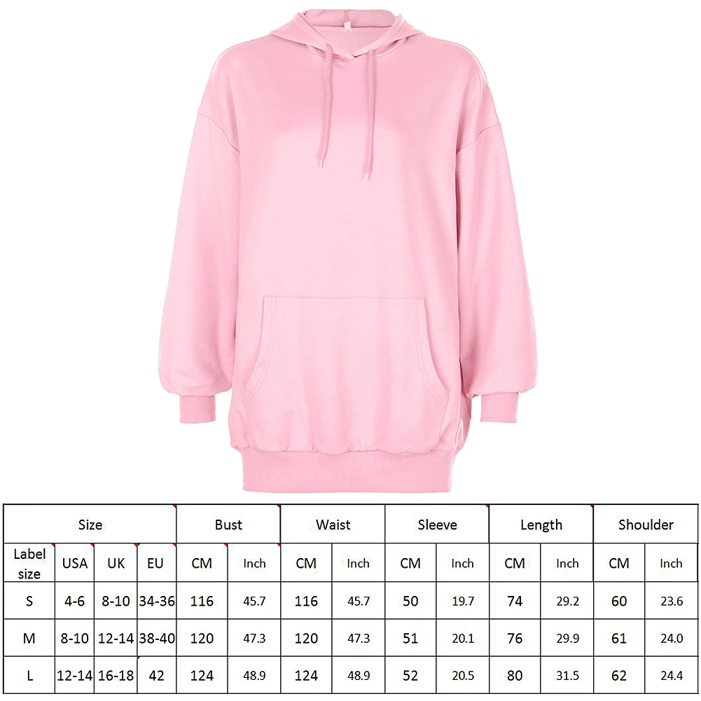 

Fashion Pink Sweat Oversized Hoodies Sweatshirt Women Autumn Winter Letter Print Casual Long Pullovers Ladies Korean