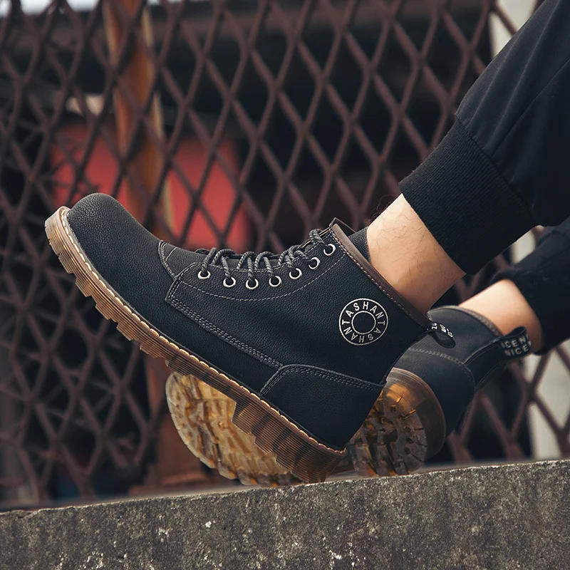 

Genuine Leather men boots winter with fur 2019 Vintage Lace-up Men Shoes fashion Leisure Ankle Boots Man Motorcycle shoes 39-45