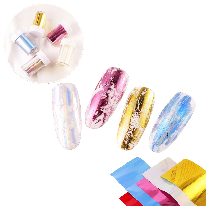 Модная Фольга для перевода на Ногти украшения золотые и серебряные Простые