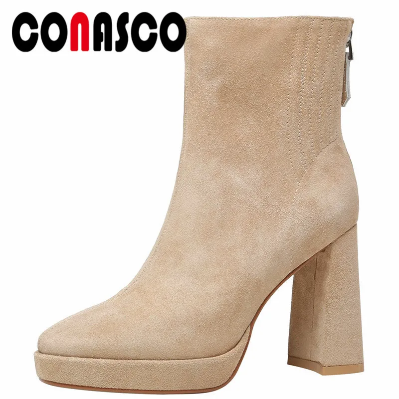 

CONASCO New Retro Women Ankle Boots Autumn Winter Warm KidSuade Party Basic Prom Office Boots Super High Elegant Shoes Woman