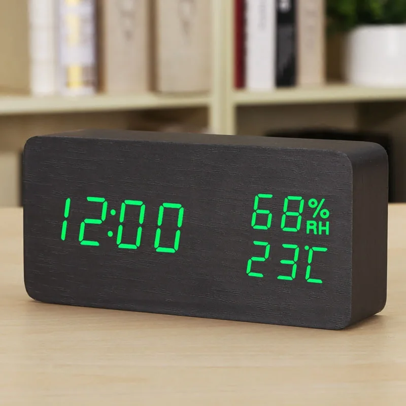 Humidity black B Деревянные часы современный Цифровой дный светодиодный стол часы будильники детский электронный таймер календари электронные часы настольные электронные часы электронные настольные часы будильник детский - Цвет: Humidity black B