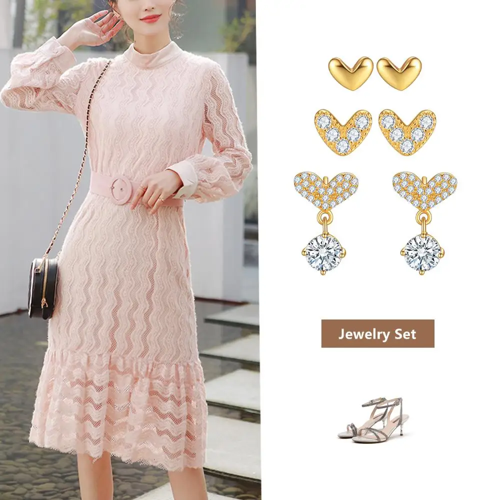 Женские серьги в форме сердца из стерлингового серебра 925 пробы 18 К позолоченные