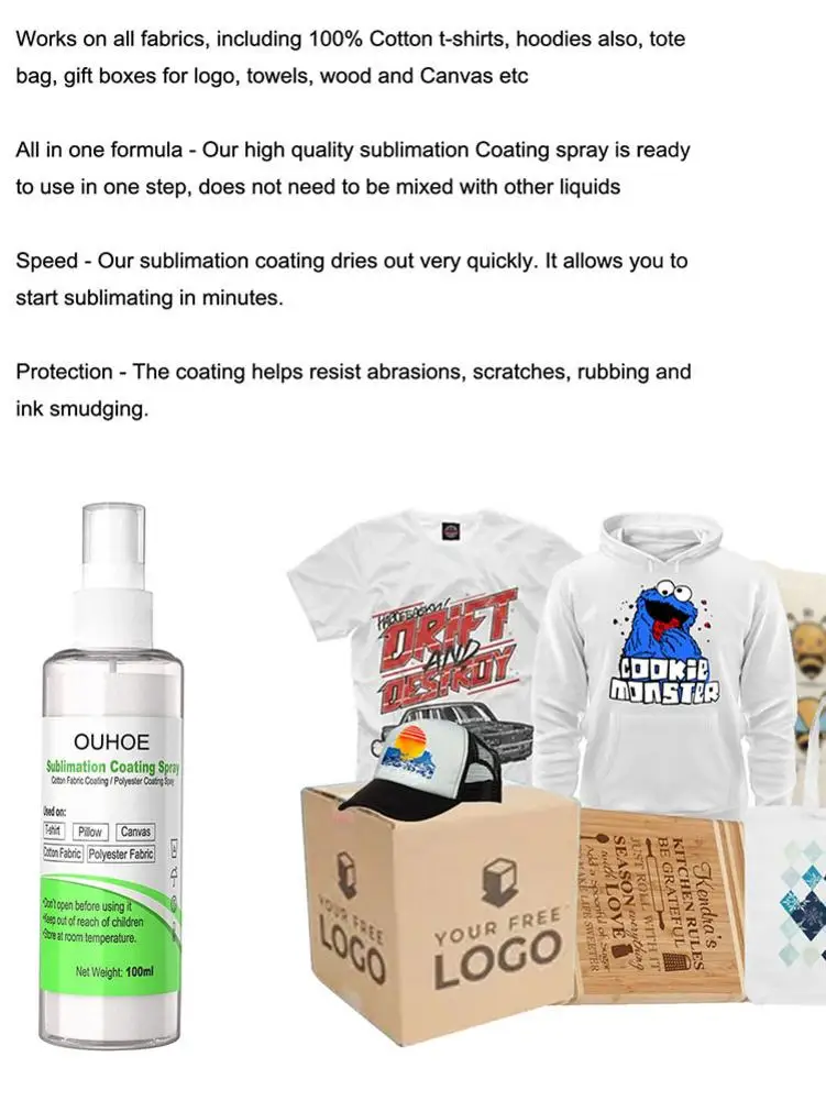 

100ml Sublimation Coating Self-Drying Baking-Free Coating Spray For Sublimation Transfer Printing Cotton/T-shirt/face Mask