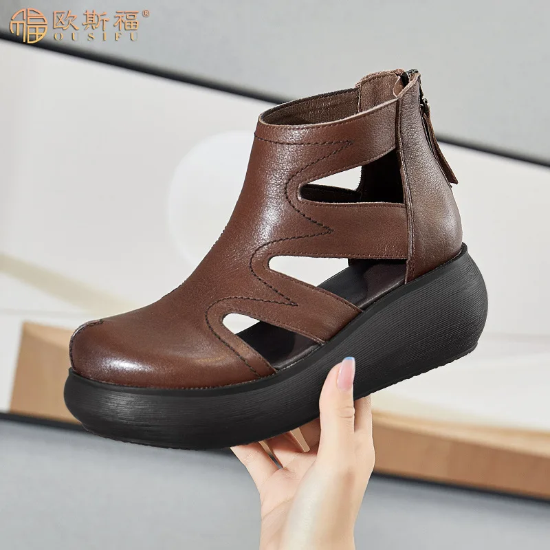 

Xiuteng 2021 High Quality Soft PU Leather And Cowhide Summer Roman Shoes Women Sandals Platform Heighten Shoe Wedges Sandals