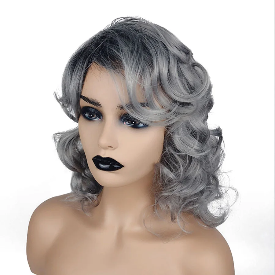 Красота на линии синтетические парики с челкой тела волна серый цвет волос для
