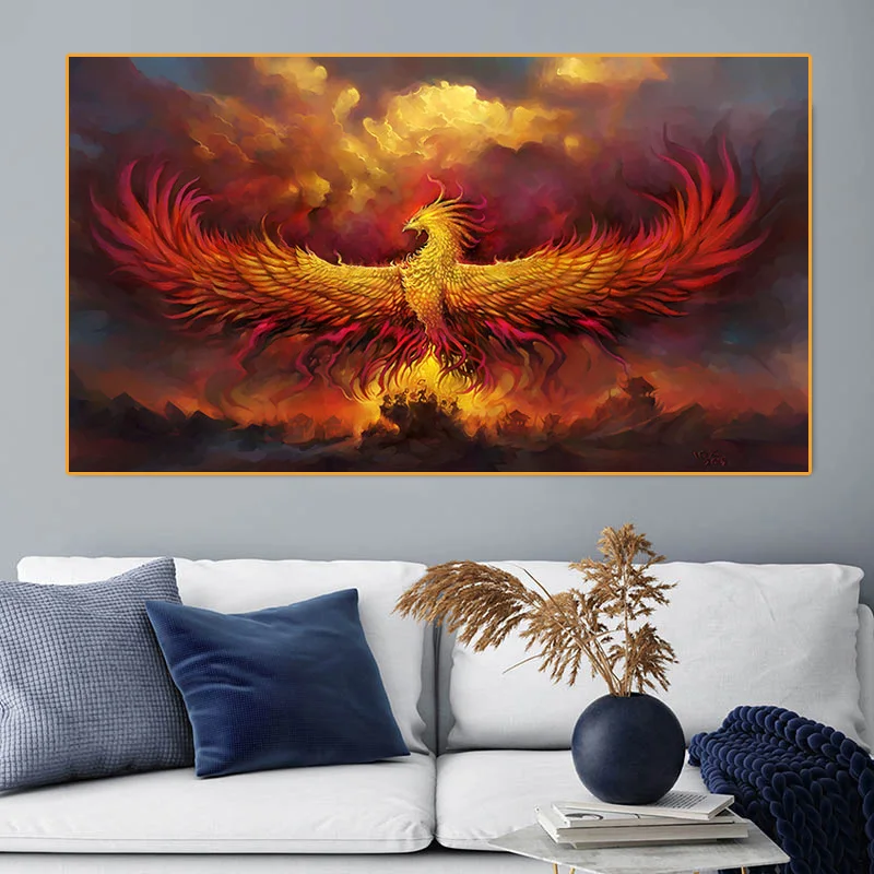 Современная Картина на холсте с рисунком Феникса золотого пламени - купить по