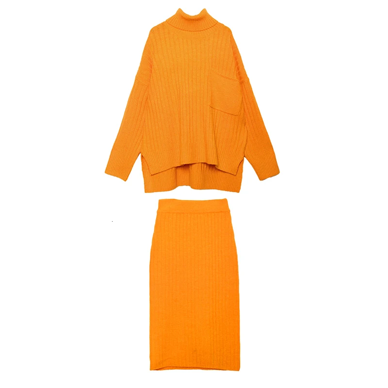 [EAM] Half-body Skirt Knittng Big Size Two Pieces Suit New Turtleneck Long Sleeve Loose Women Fashion Spring Autumn 1K341