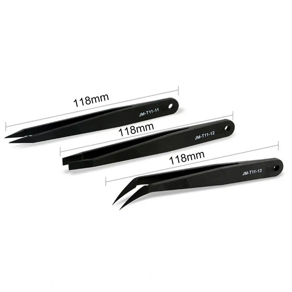 

3Pcs Tweezers Slant Tip Durable Alkali-resistant Portable Multifunctional Tweezers Clips for Circuit Board Removal Repairing