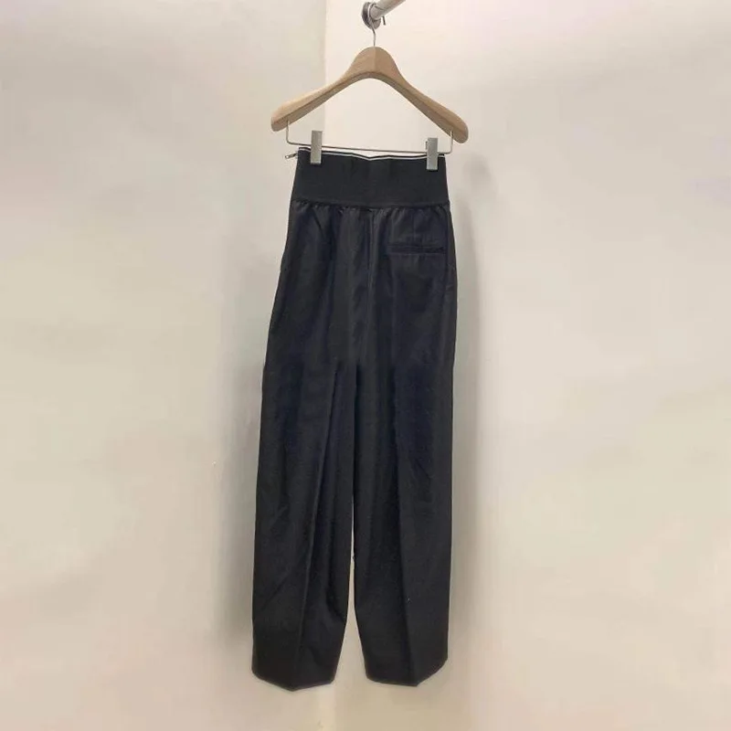 2021 summer new high-quality elastic waist thinner all-match wide-legstraight-leg pants women's loose high-waist casual trousers