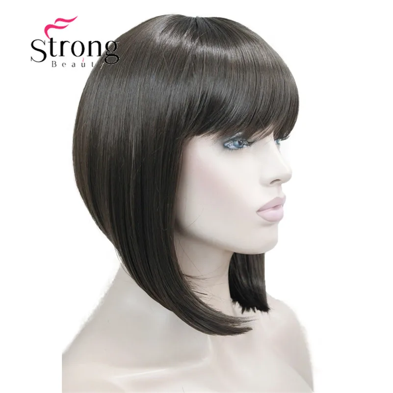 StrongBeauty короткий прямой блонд выделенный боб с челкой синтетический парик черный коричневый красный женские парики выбор цвета - Цвет: 6 Chestnut Brown