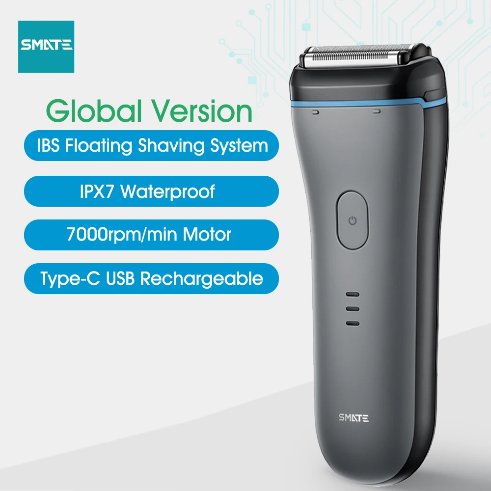 Глобальная версия электробритва Smate Мужская бритва Type C с USB перезаряжаемая