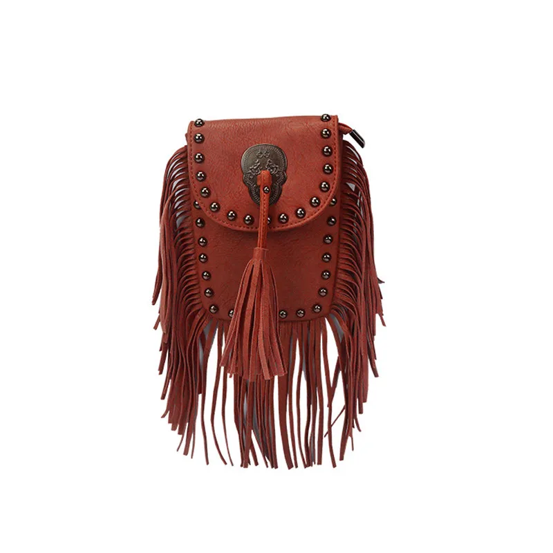 Винтажная богемная сумка с бахромой кисточками в виде черепа, женская сумка через плечо, сумка через плечо, Boho Хиппи цыганские женские сумки - Цвет: brown