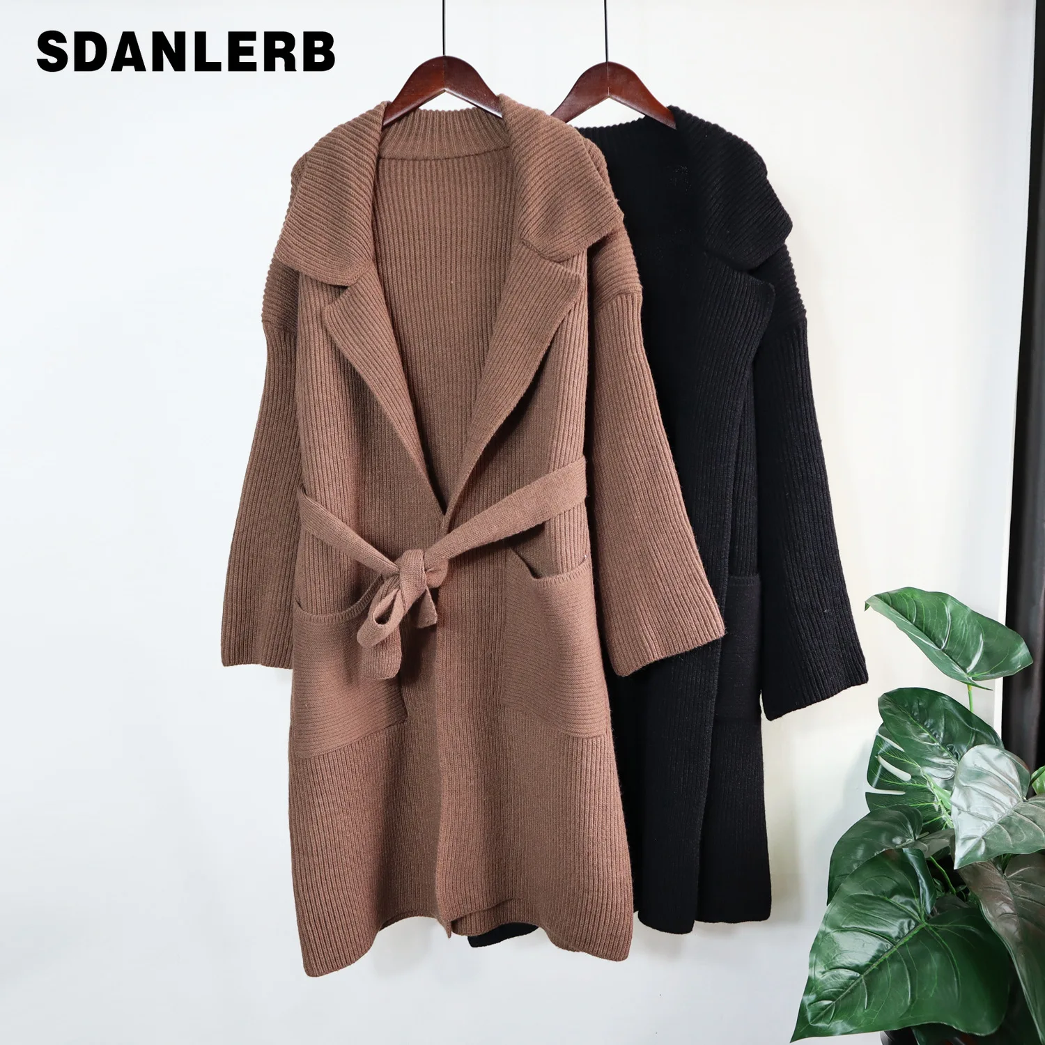 

Женский вязаный кардиган с поясом, толстый Свободный Длинный свитер-пальто ниже колен в Корейском стиле, Осень-зима 2021