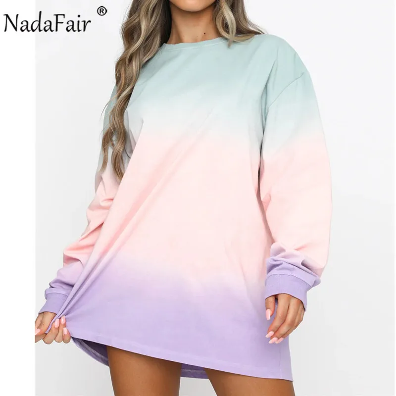 Nadafair мини платье футболка с галстуком краской 2020 Новая модная уличная одежда