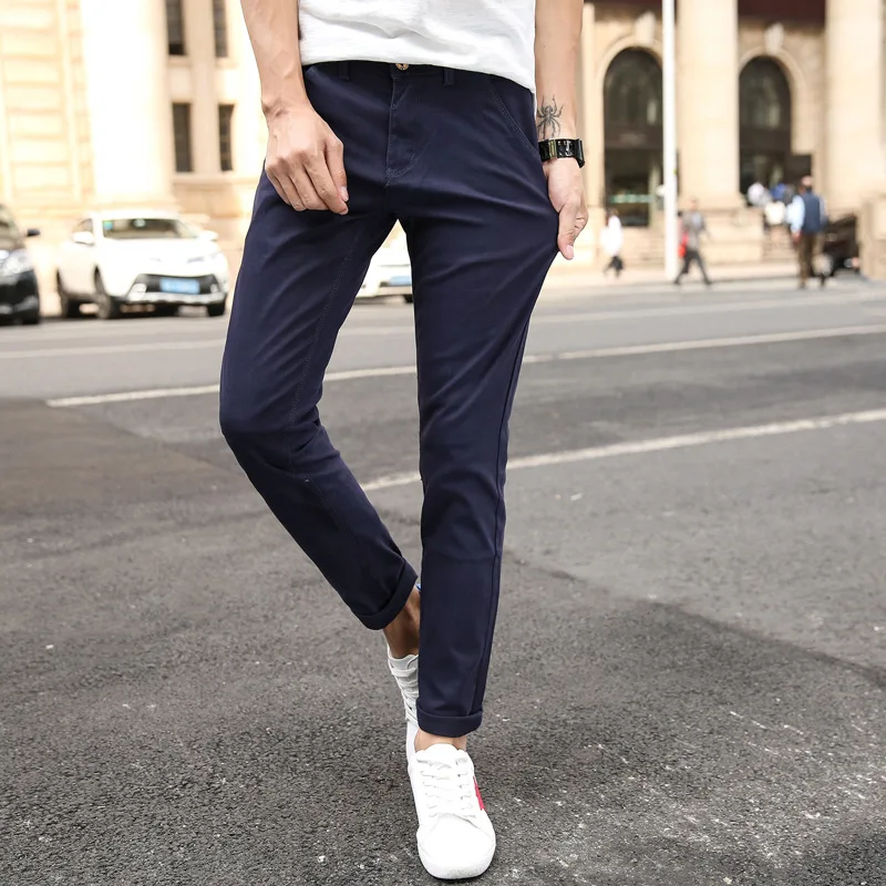 

2021 Brand Spring New Casual Men's Trousers Stretch Fashion Pants for Male Skinny Small Feet Trousers
