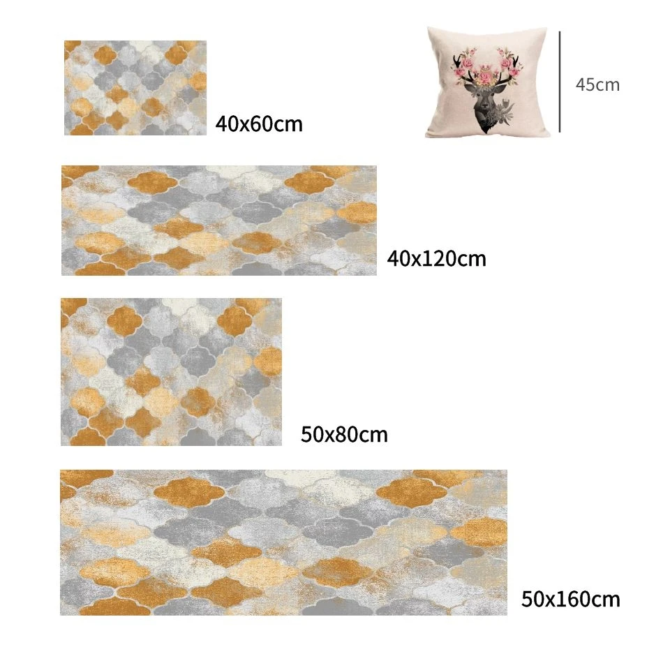 Retro Grey Orange Geometric Flower Washable Kitchen Rug Morocco Style Flannel Bedside Mat Bedroom Doormat Carpet Bathroom | Дом и сад