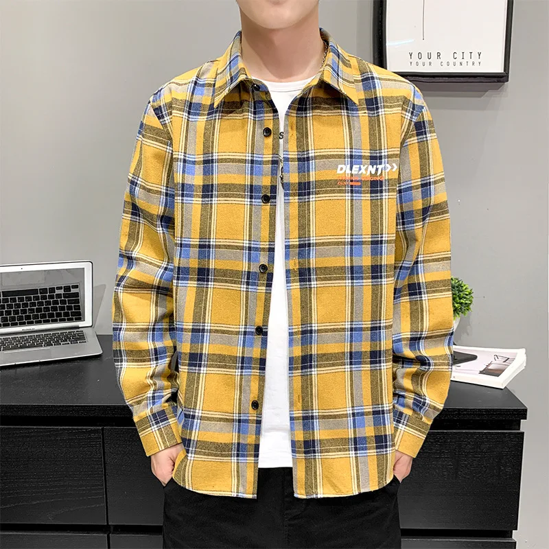 

Men's Long Sleeve Plaid Shirts Streetwear Shirt Korean Fashion Style Work Brand Clothes Loose Casual Coat S-XL