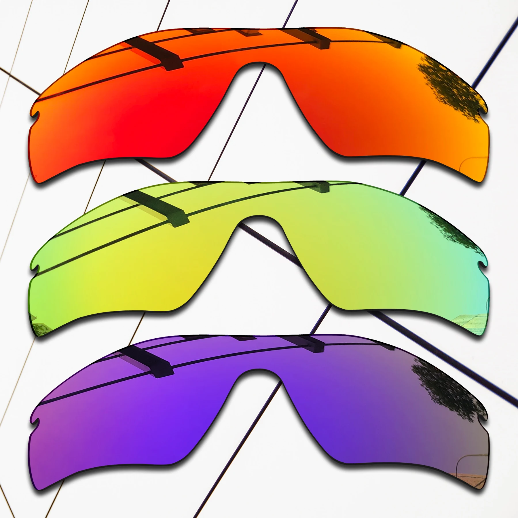 E.O.S 3 Pieces Fire Red & Purple & 24K Gold Polarized Replacement Lenses for Oakley Radar Path Sunglasses