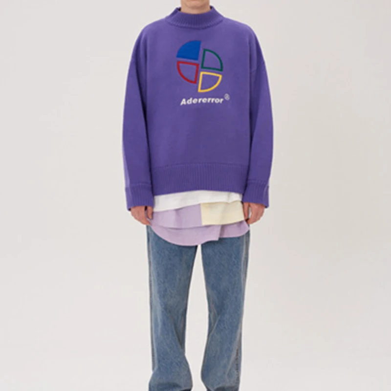 purple pullover Шикарный цветной вязаный свитер с вышивкой, унисекс, осень, брендовый пуловер с буквенным принтом, верхняя уличная свободная теплая вязаная одежда - Цвет: purple pullover