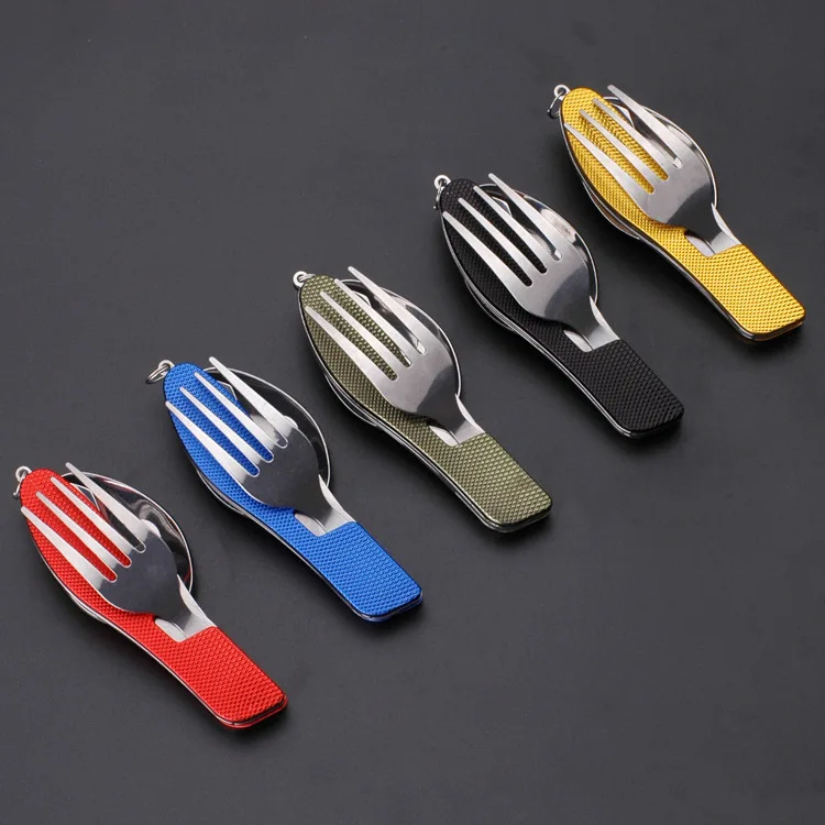4 в 1 Открытый посуда вилка ложка Ножи открывалка для бутылок Кемпинг