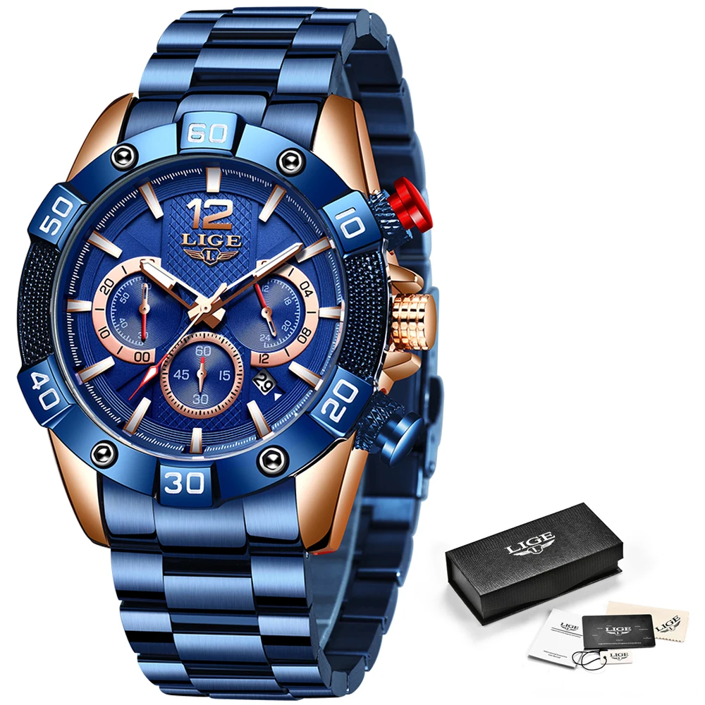 

2021 New Fashion Blue Mens Watches Top Brand Luxury Clock Sports Chronograph Waterproof Quartz Watch Men Relogio Masculino