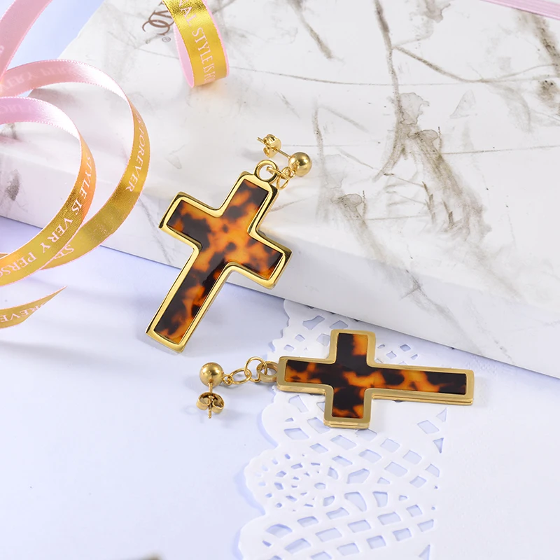 Baoyan Drop Earrings For Women Stainless Steel Acrylic Leopard Print Cross 2019 Korean Fashion Jewelry | Украшения и аксессуары