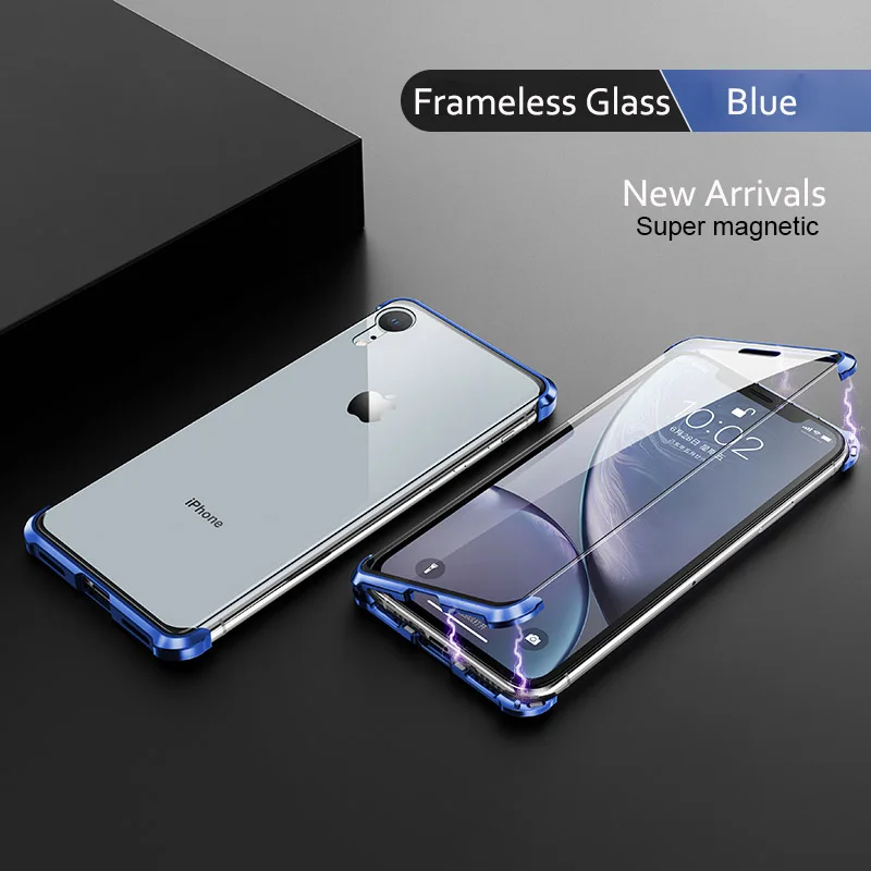 Бескаркасное двухстороннее закаленное стекло чехол для iPhone 10 6 6s 7 8 Plus XS Max XR X 8 Plus Магнитная Адсорбция металлический бампер крышка