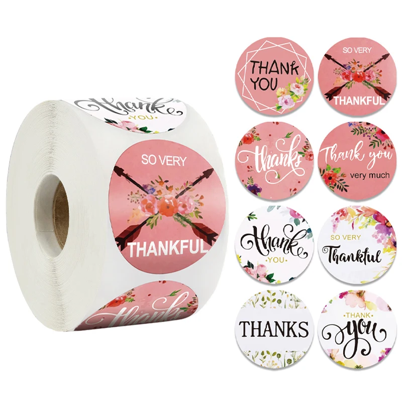 

Custom 500 pieces / roll pink thank you seal paste gift package decoration 3.8cm cute little fresh envelope label