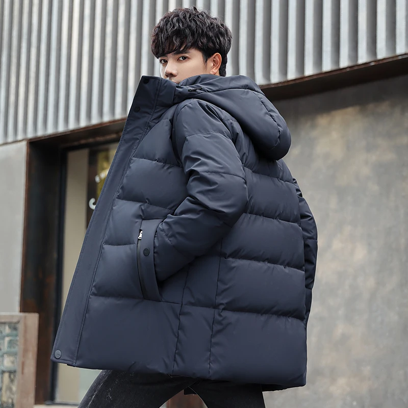 2022 Winter New Men's Hooded Mid-Length White Duck Down Jackets Outwear Thick Warm Parkas Youth Tops Windbreaker Long Down Coats