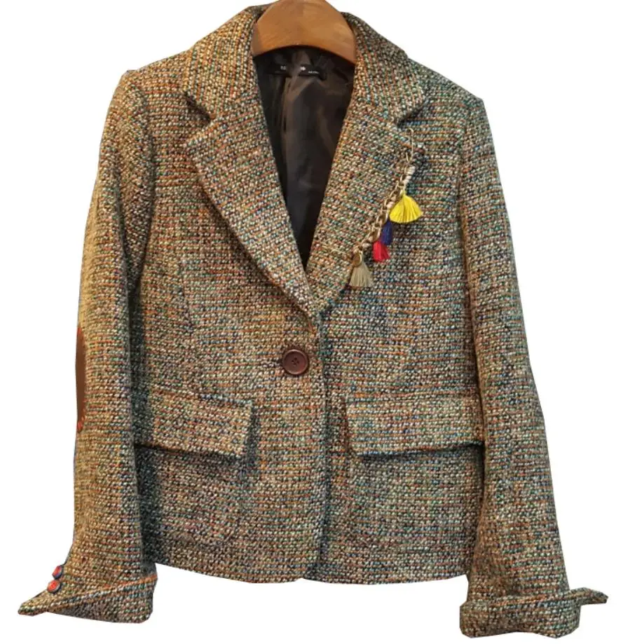 

2020 autumn winter new ladies Small fragrance woolen vintage suit jacket fashion straight one button blazer women