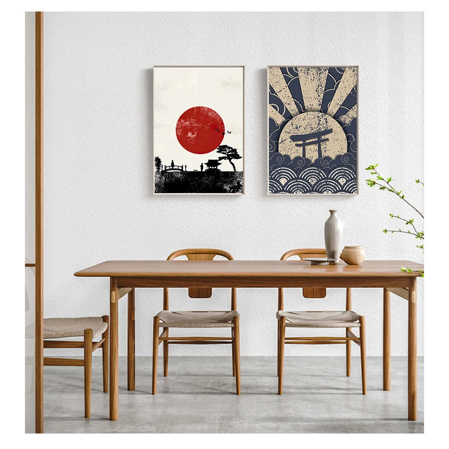 

Wall Art Canvas Painting Living Room Home Decor Japanese Style Pattern Wall Pictures Japan Scenery Red Sun Shrine Poster