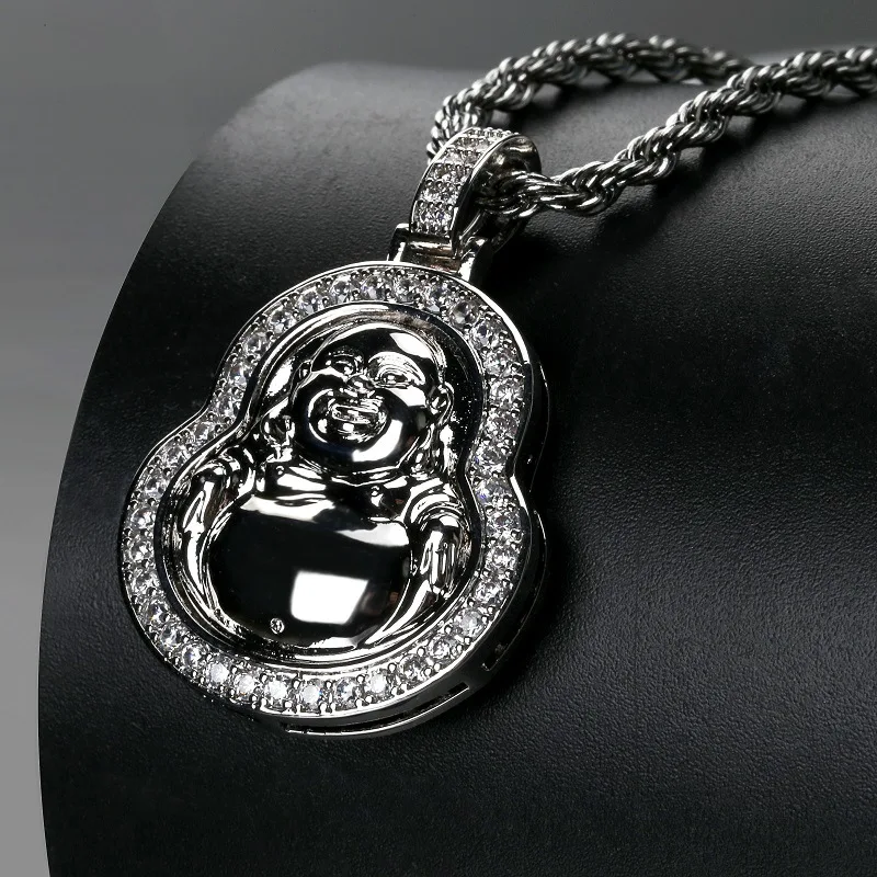 

New Maitreya Buddha Pendant With Twist Chain Zircon Necklaces For Men Women Christmas Hip Hop Necklace Jewelry Gift