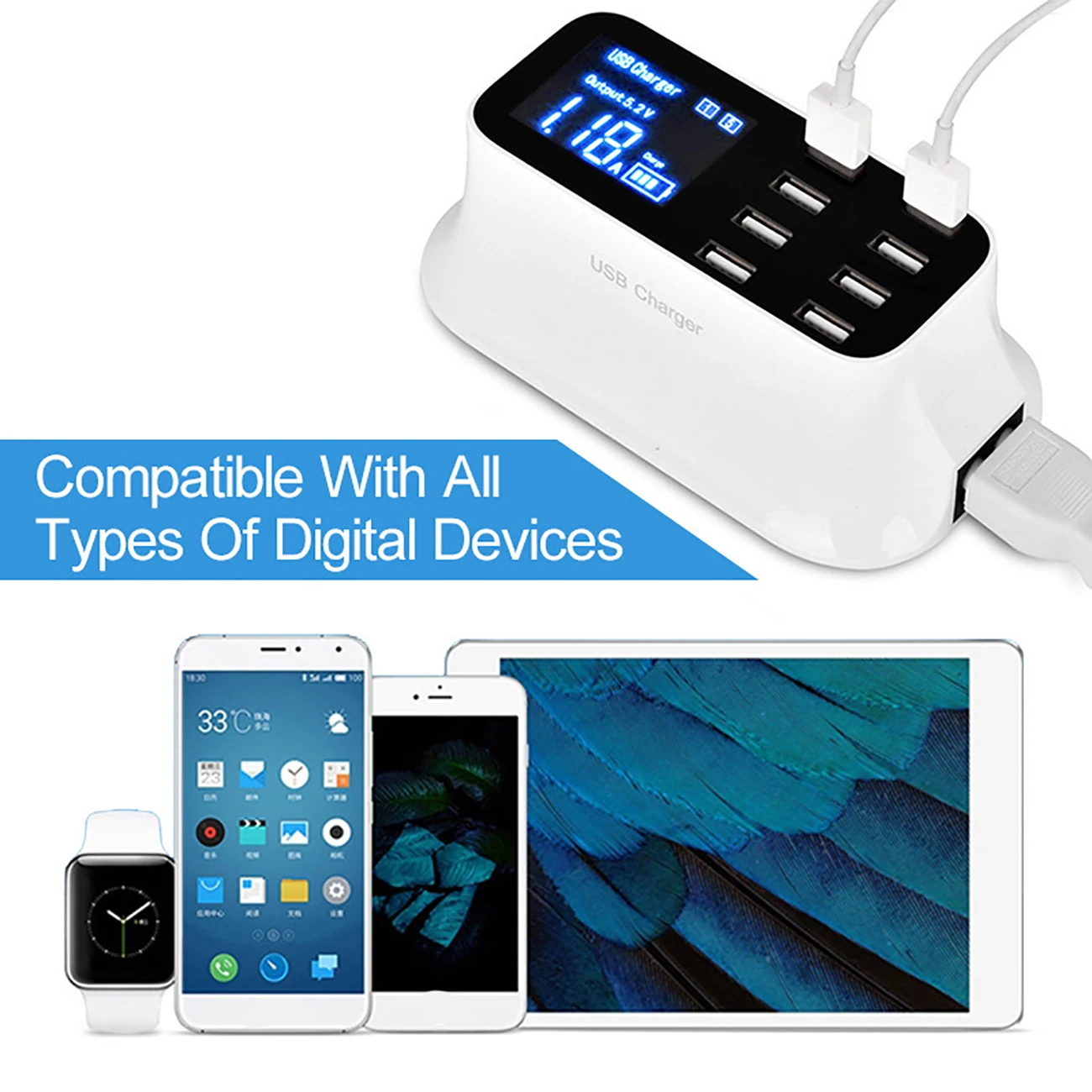 

8 Ports Quick Charge Led Display USB Charger For Android iPhone Adapter Phone Tablet Fast Charger For xiaomi huawei samsung