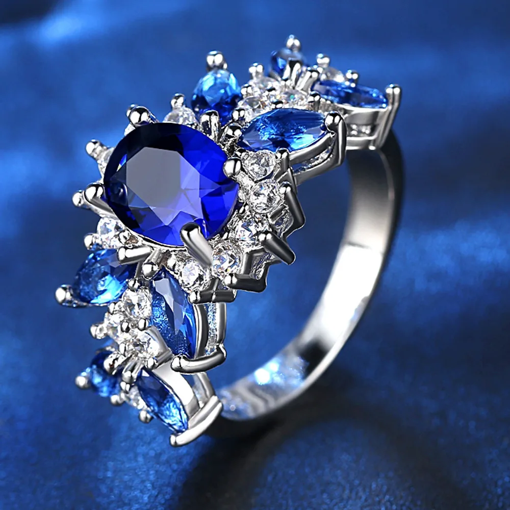 

Ladies Party Sapphire Blue Gem Gematone Ring 925 Silver Finger Ring Fine Jewelry Party Anniversary Gift wholesale
