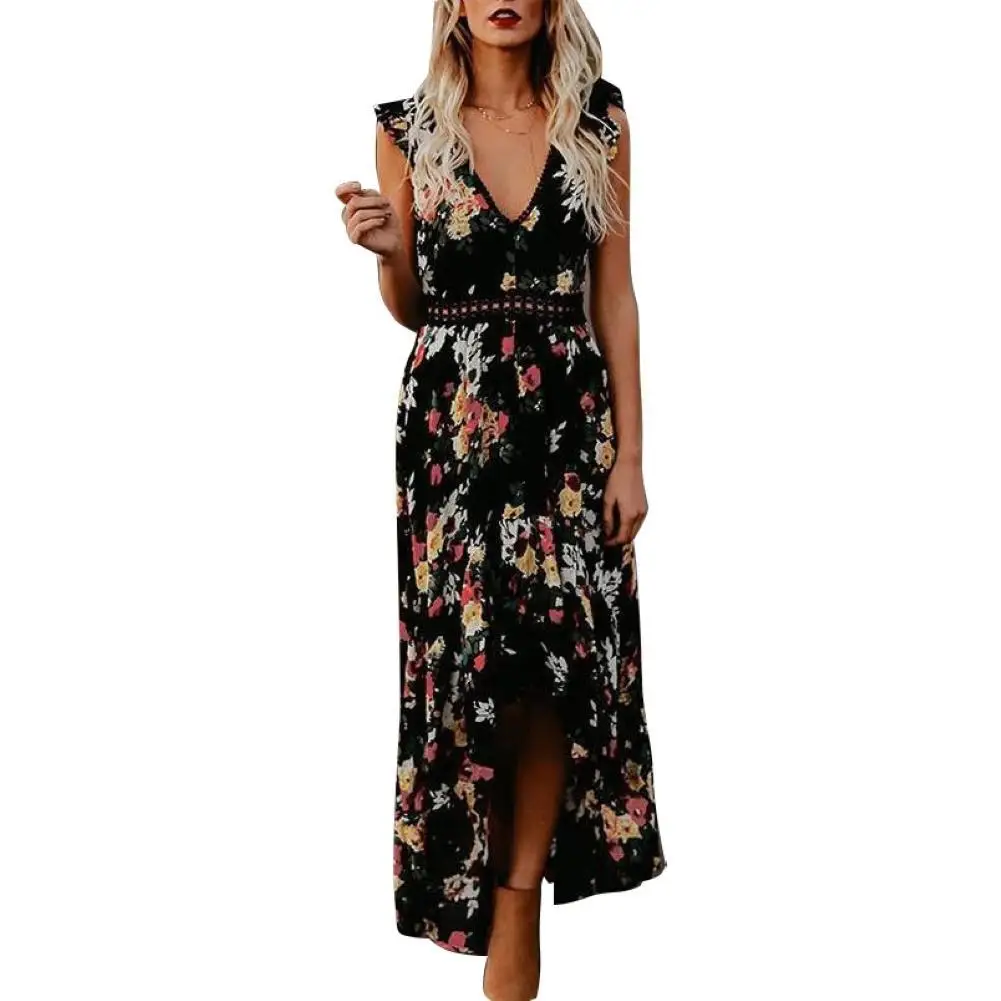 

Fashion Women Dresses Sleeveless Floral Print Irregular Hem Backless Long Tank Dress vestidos de mujer платье летнее женское2021
