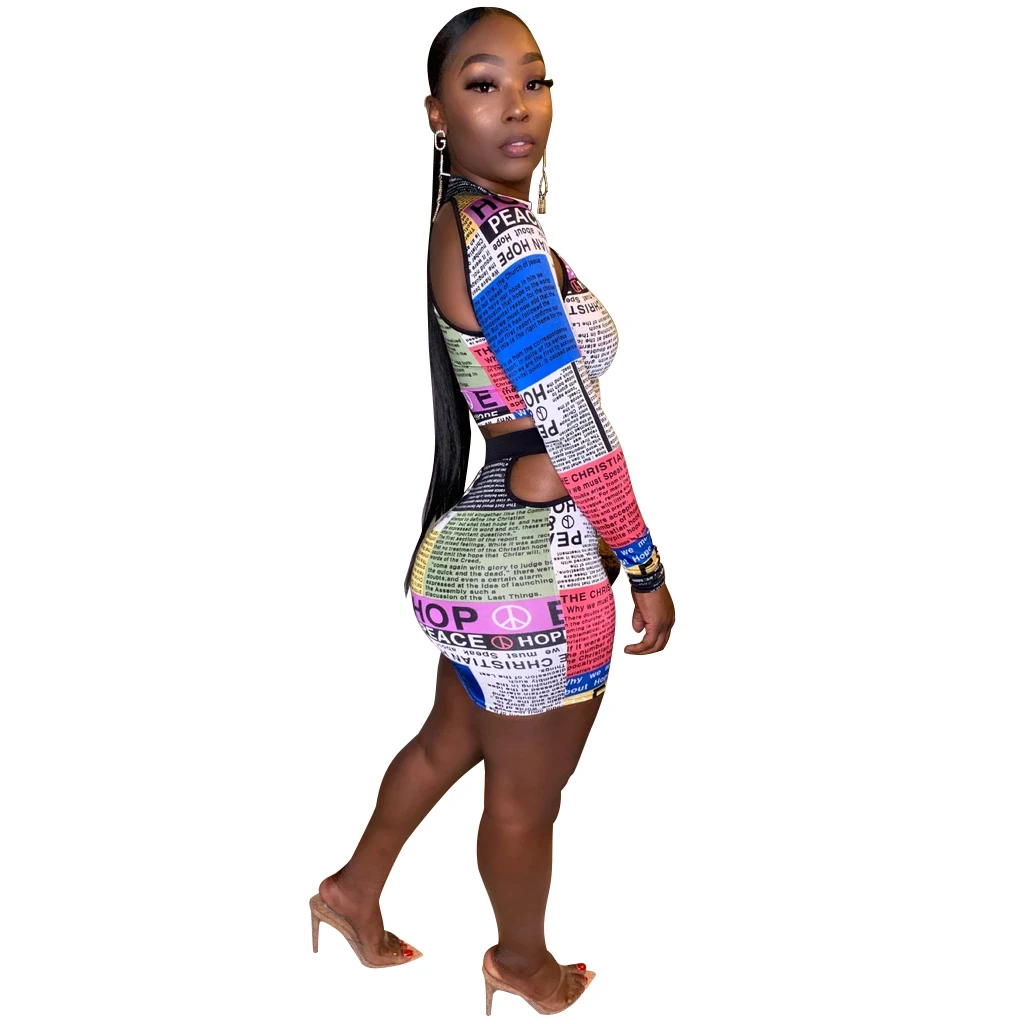 Зимний женский комплект длинный рукав газетный принт спортивный костюм