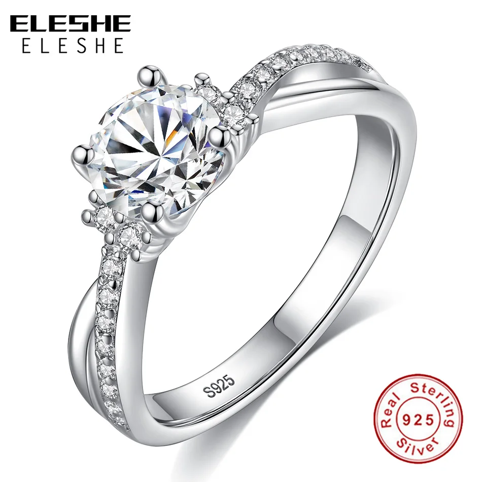 

ELESHE Fashion Trendy 925 Sterling Silver Engagement Ring Pave CZ Crystal Finger Rings for Women Wedding Luxury Jewelry